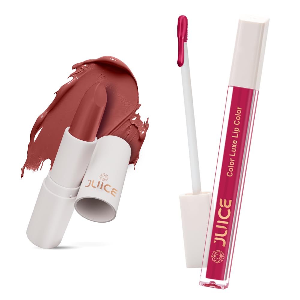 Juice Not Really Nude - M22 Kiss Sensation Lipstick & Juicy Plum - M05 Color Luxe Liquid Lipstick with Goodness of Bio Retinol, & SPF 15 UV Protection
