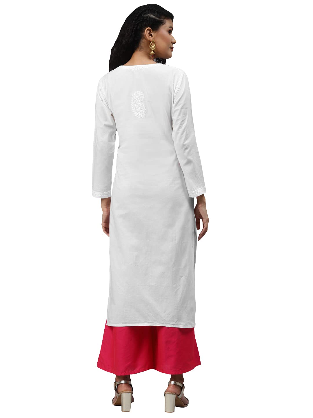 Ada Lucknowi Hand Embroidered Chikankari Straight Cotton Kurti Kurta for Women