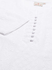 ZOLA Exclusive Georgette Round Neck with Full Sleeves and Calf Length Luckhnowi Chikan Kari Kurta with Button Placket on Yolk Ethnic Wear Straight Kurta for Women Pack of 1