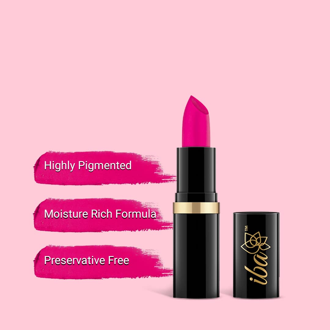 Iba Pure Lips Moisture Rich Lipstick for Women- A75 Neon Crush, 4g | High Glossy, Creamy Finish & Smooth Texture| Hydrated Lips | Enriched with Vitamin E, Coconut Oil & Shea Butter | Intense Colour & Highly Pigmented | Lip Makeup