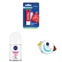 NIVEA Lip Balm, Fruity Strawberry Shine, 4.8g & NIVEA Whitening Smooth Skin Roll On, 50ml & NIVEA Soft Light Moisturizer Cream, with Vitamin E & Jojoba Oil for Face, Hands and Body, 200 ml