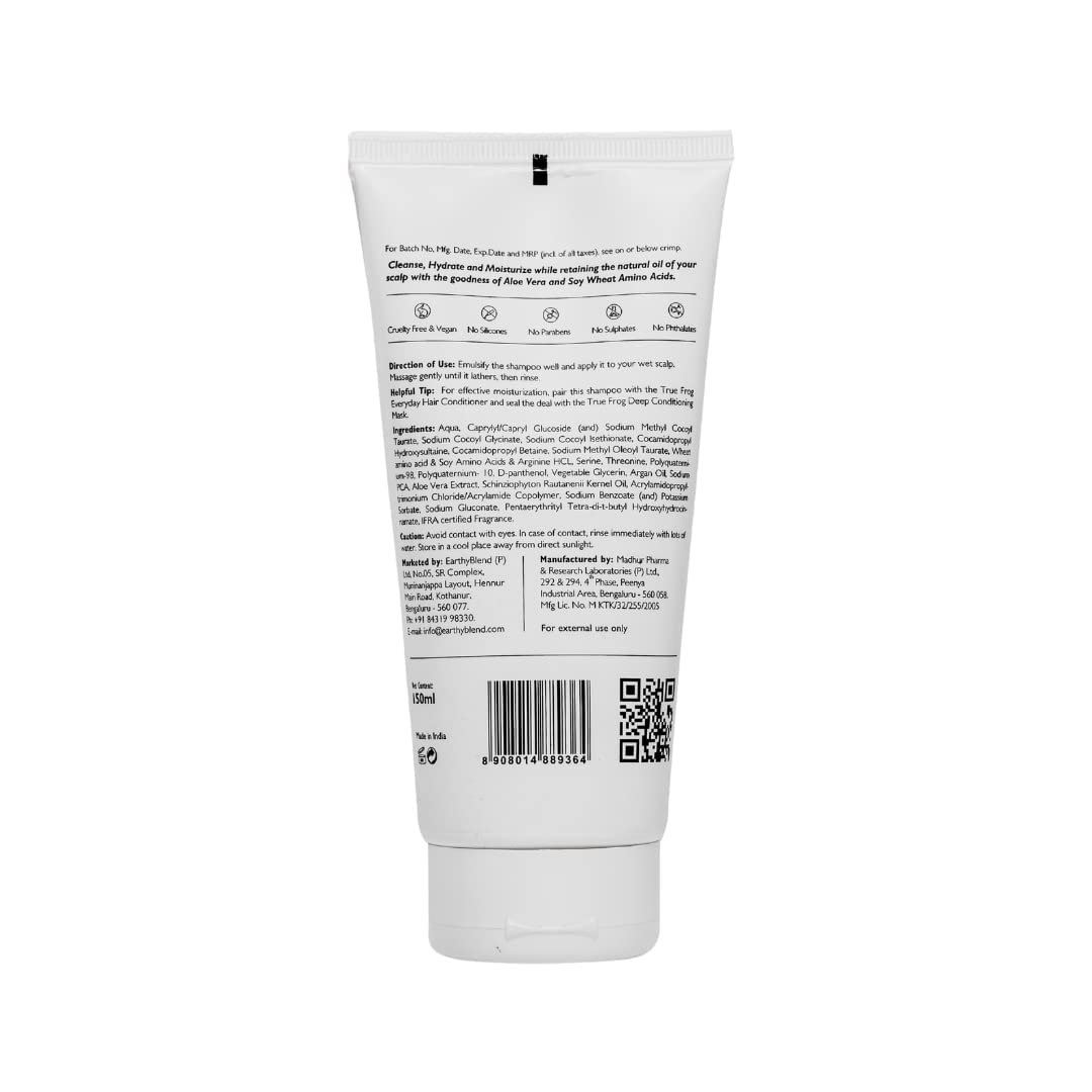 True Frog Everyday Moisturizing Shampoo To Repair Damaged hair and Reduce Frizz, Deeply Moisturizes With Aloe-Vera Extract For All Hair Types, SLS free, Paraben-free & Silicone-free - 150 ml