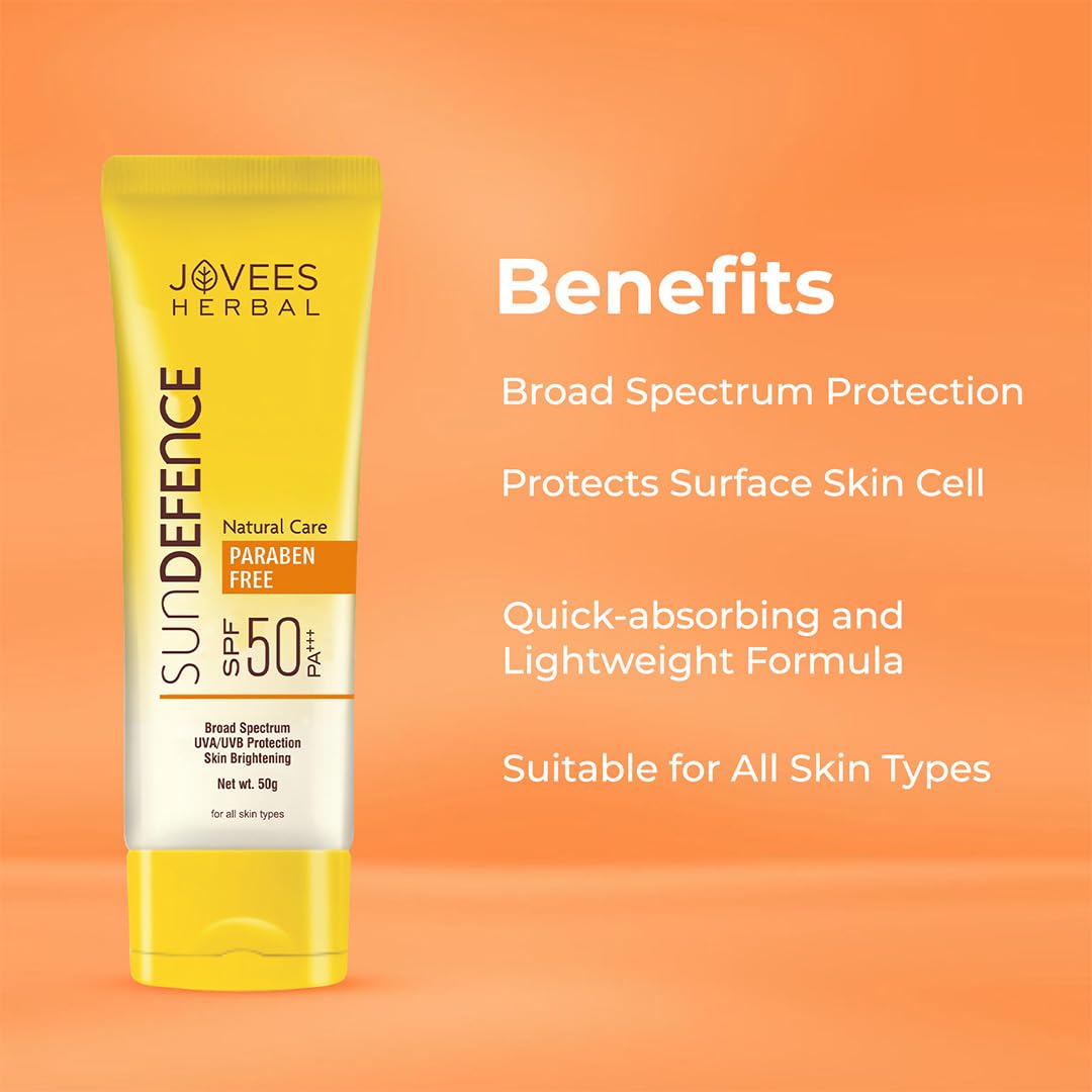Jovees Herbal Sun Defence Cream SPF 50 PA+++ Broad Spectrum For All Skin | Protection From UVA/UVB & Sun Damaged | Lightweight, Non Greasy & Quick Absorption 50g