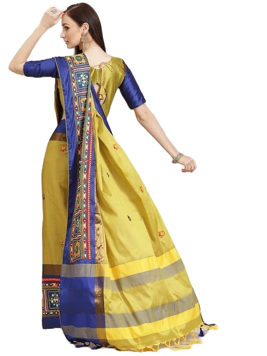 arriva fab Women Cotton Silk With Blouse Piece Saree (Riva405_ Red_ Free Size) (Yellow)