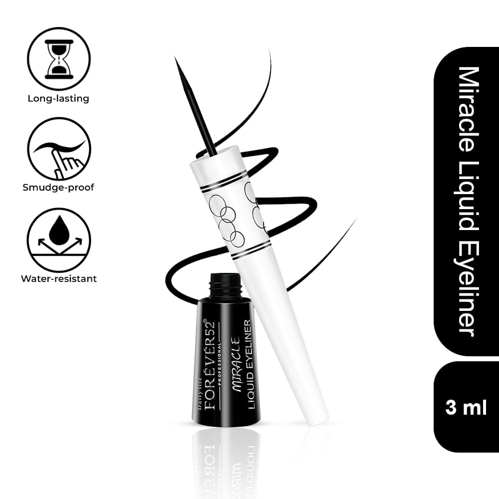 Daily Life Forever52 Long Lasting Waterproof Miracle Liquid Eyeliner, Long Lasting Waterproof Liner with Brush for Even Strokes - Smudge Proof Eye Makeup (Black) -ARG001