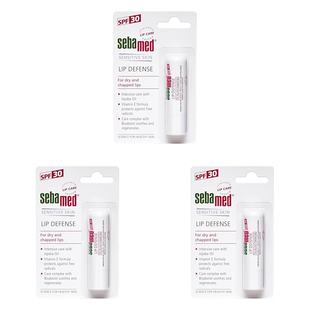 SebaMed Lip Defense Lip Balm With Spf 30 + Vit E | Regenerates Dry, Chapped Lips | Intensive Care With Vit E, Jojoba Oil & Chamomile | Clinically Tested | 4.8 Gm, White | Pack of 3