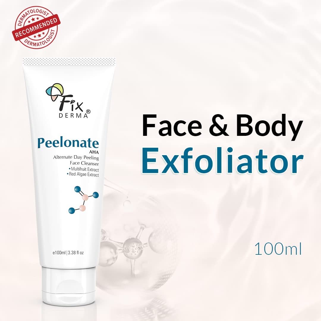 Fixderma Peelonate AHA Face Cleanser | Face Exfoliator| Uneven skin tone, Non-comedogenic formulation, Non-irritating skin cleanser, Reduces Rough & Dry skin-100ml