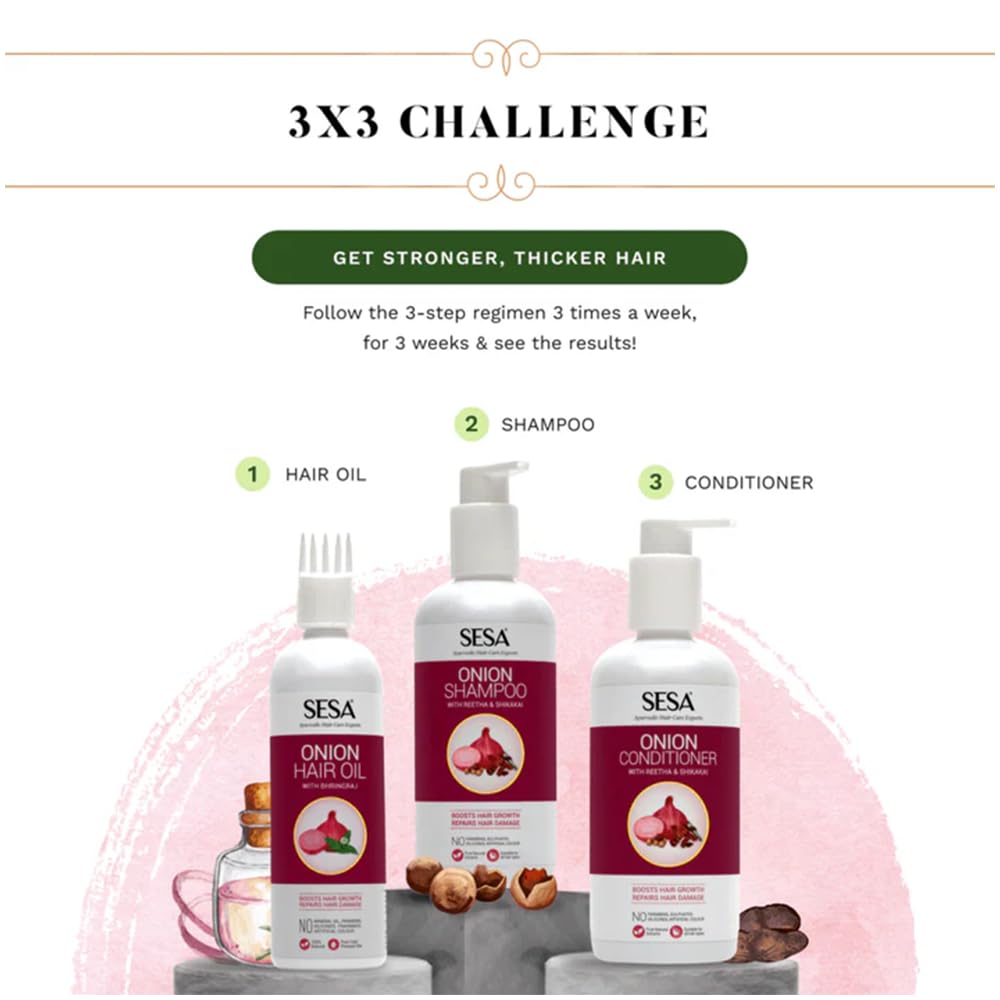 SESA Onion Anti-Hair Fall Combo for Hair Care| Onion Oil - 200 ml & Onion Shampoo - 300 ml
