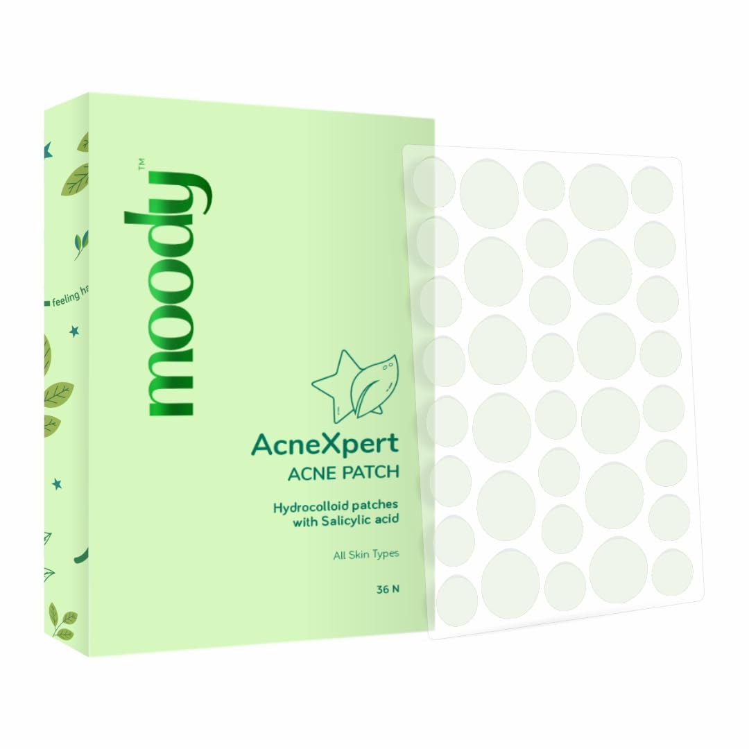 Moody Acnexpert Pimple Patches For Face With Salicylic Acid (0.5%), Hydrocolloid & Green Tea | Hydrocolloid Patch | Acne Removal |Acne Pimple Patch | Invisible Facial Stickers |Pimple Remover | Reduces Acne, (36 nos)