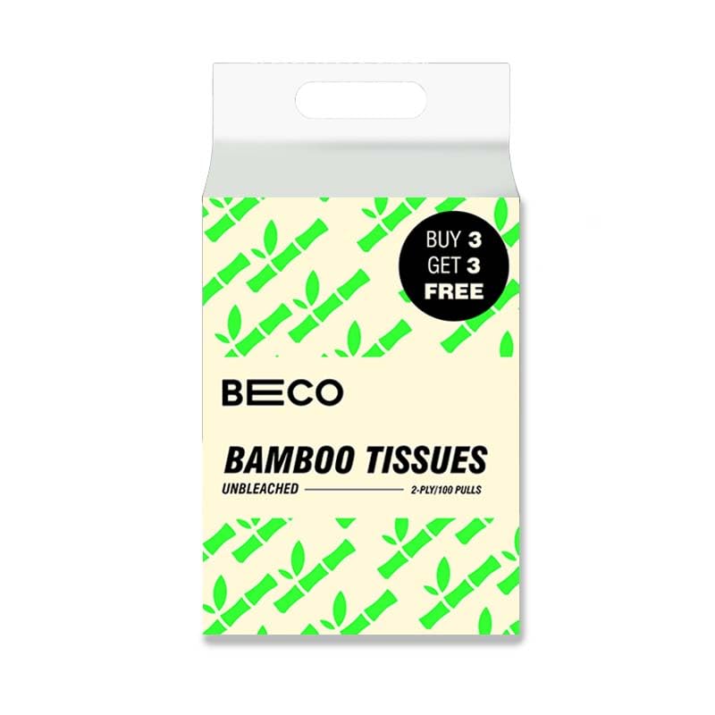 Beco Bamboo Soft Facial Tissue Papers- 100 Pulls (Pack of 6), 600 Pulls - 2 ply,100% Natural and Ecofriendly, Soft tissue box/pack