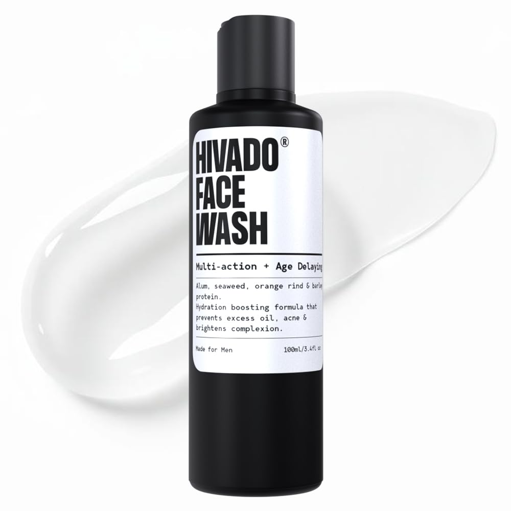 Hivado Face Wash for Men | Deep Cleanse & Oil Control | Fights Acne, Pimples & Blackheads | Brightens & Refreshes Skin | Alum, Orange Extract, Barley Protein & Seaweed | Sulfate-Free | 100ml