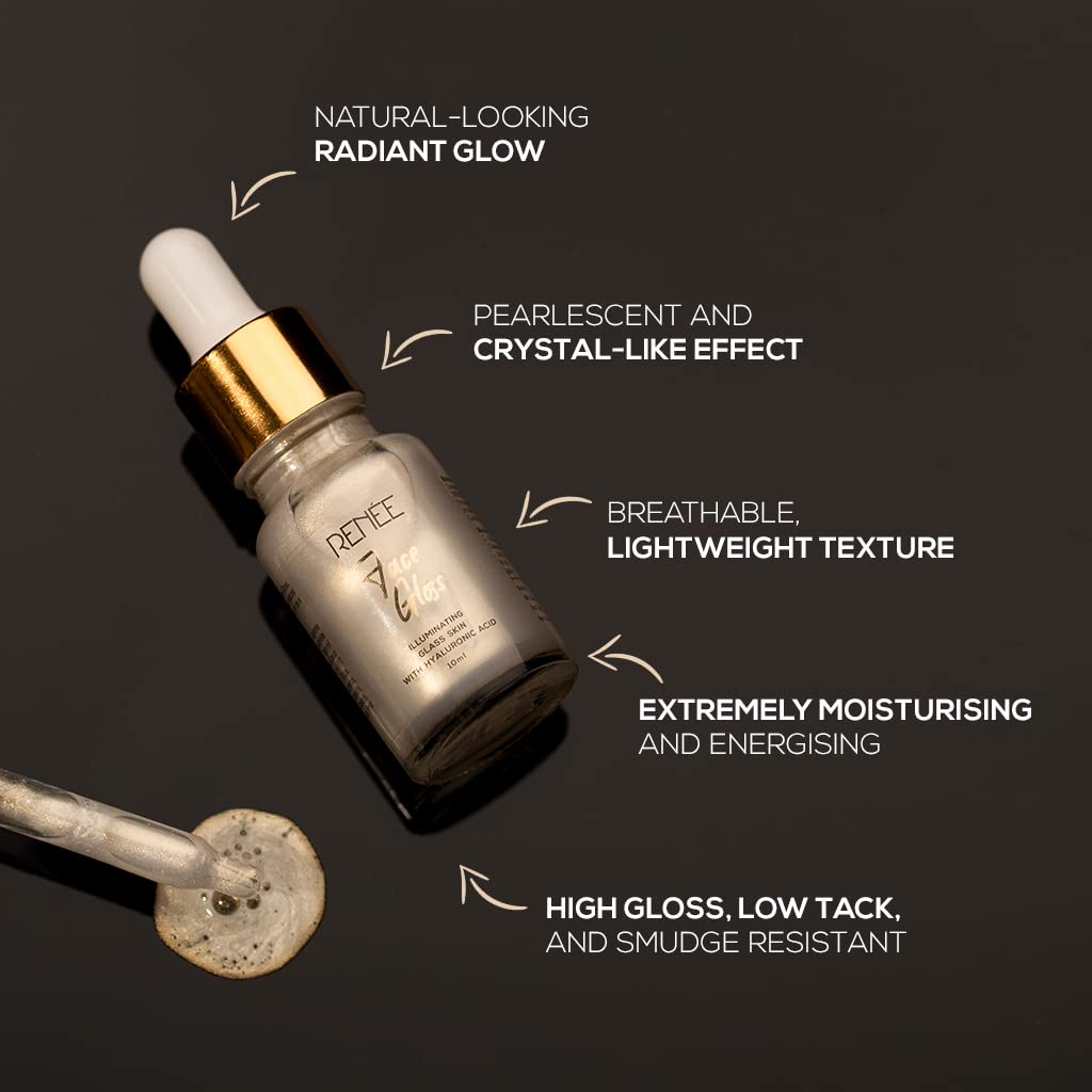 RENEE Face Gloss Highlighting Strobe Serum for Glass Skin, Hyaluronic Acid Hydration & Illumination, Paraben-Free, Vegan, Lightweight, Non-Greasy Hydrating Serum for Radiant, Dewy Skin
