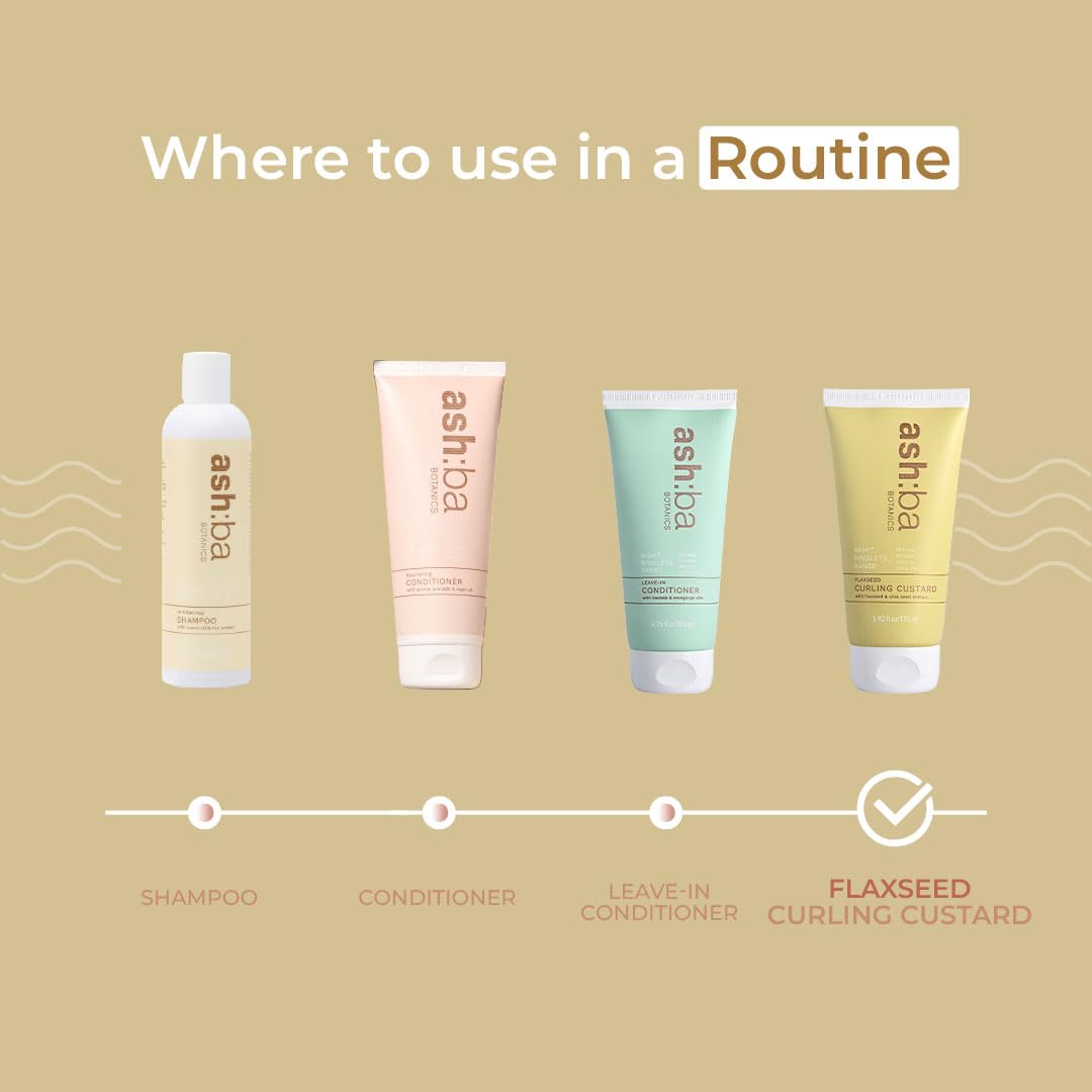 Ashba Botanics Flaxseed Curling Custard For Wavy, Curly, Frizzy & Coily Hair | Argan, Avacado Oil, Shea Butter | Provides Moisture, Controls Frizz, Strong Hold | Phthalates & Parabens Free (ml, 175)