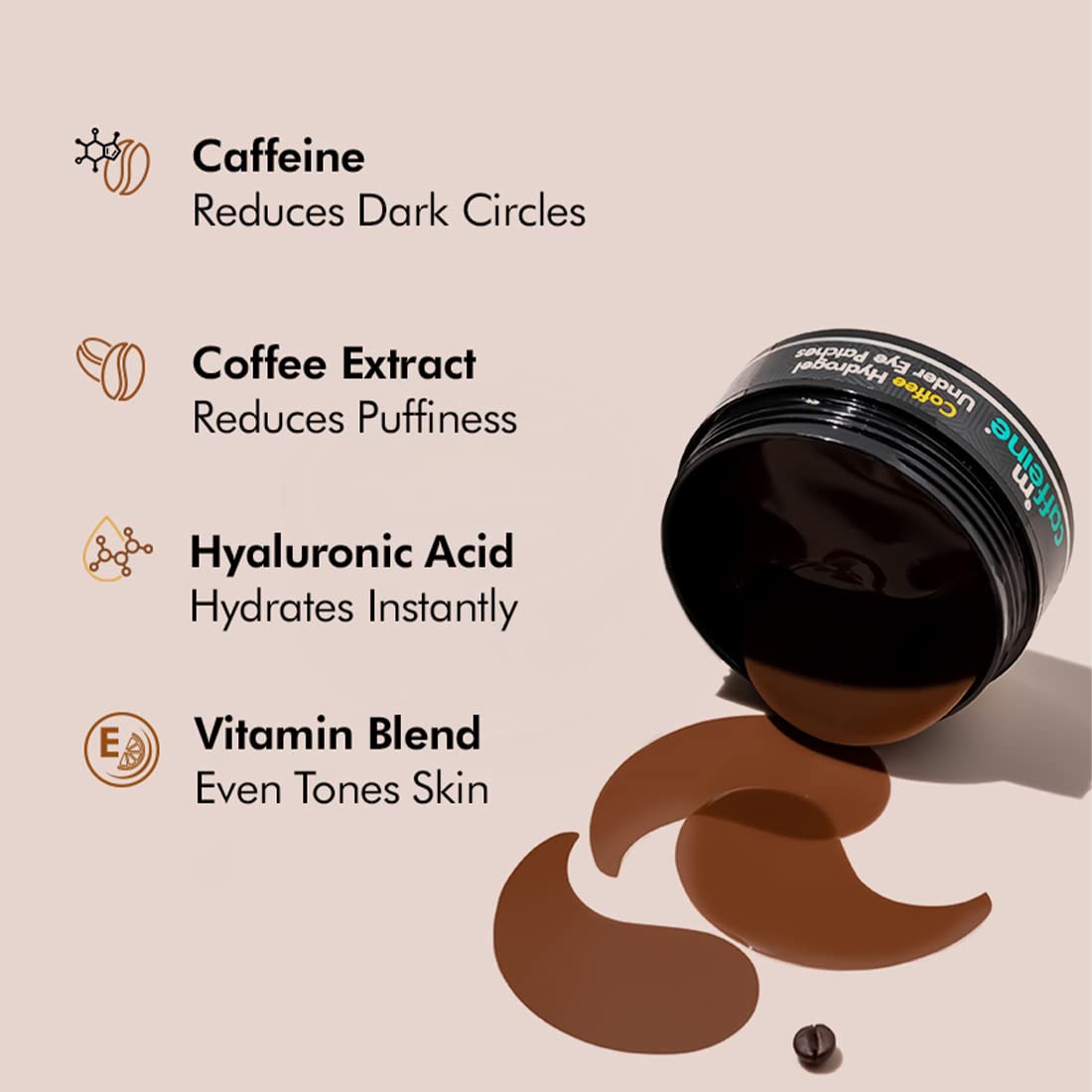 mCaffeine Coffee Hydrogel Under Eye Patches For Dark Circles & Puffiness Reduction | Eye Care Routine | Eye Patch with Caffeine & Hyaluronic Acid | Moisture-Lock Technique For 2X Hydration - 30 Pairs for both Women and Men | 90G