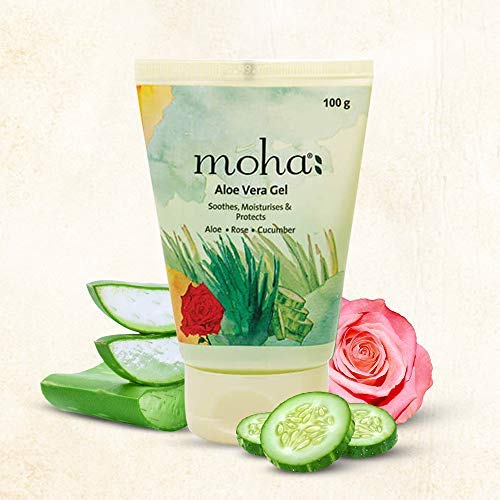 moha: Aloe Vera Gel Enriched With Rose & Cucumber Pure & Natural Face Gel Helps in Healing of Skin,helps to hydrate and nourish all kinds of skin - 100 gm (Pack of 2)