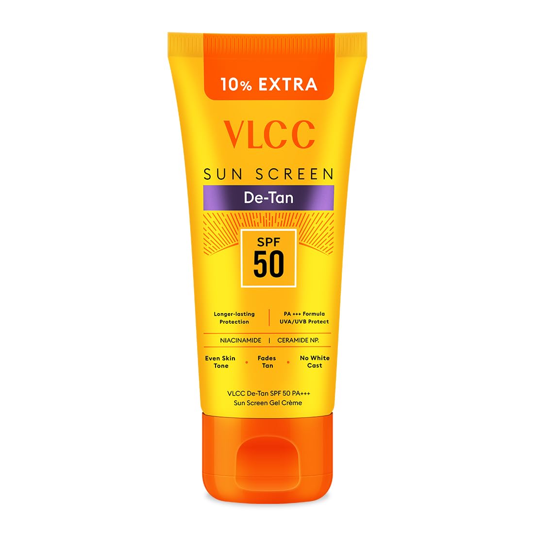 VLCC De-Tan SPF 50 PA+++ Sunscreen Gel Crème - 100g + 10g | With Cucumber, Carrot, and Saxifraga Extracts | Enhances Glow, Protects from UVA, UVB Rays, and Help Reduce Dark Patches.