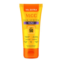 VLCC De-Tan SPF 50 PA+++ Sunscreen Gel Crème - 100g + 10g | With Cucumber, Carrot, and Saxifraga Extracts | Enhances Glow, Protects from UVA, UVB Rays, and Help Reduce Dark Patches.