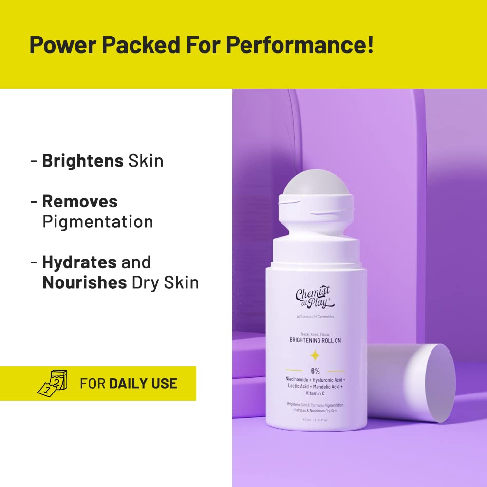 Chemist at Play Underarm Female Roll-On With 5% AHA, Lactic Acid & 1% Mandelic Acid 40Ml And Brightening Roll On 40Ml