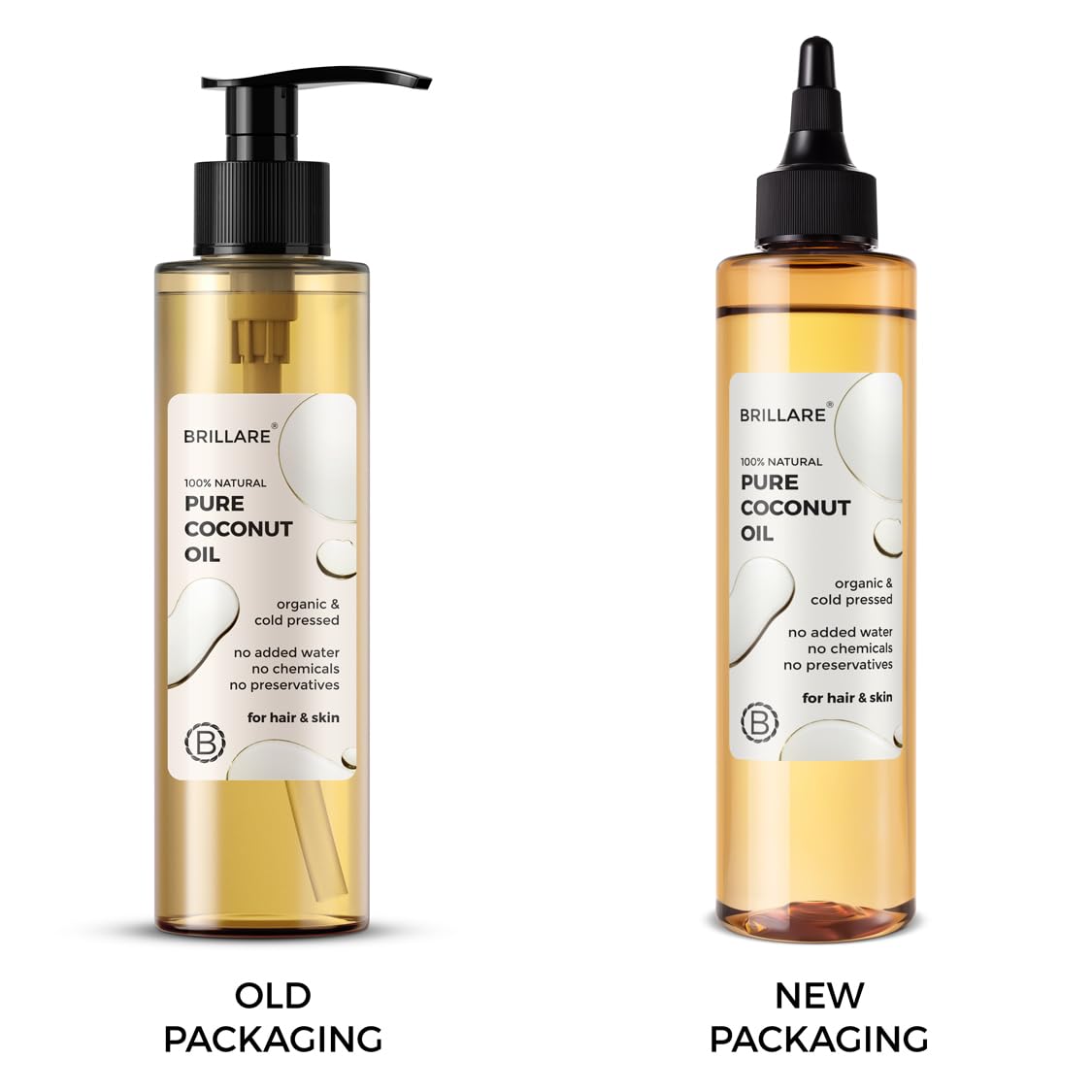 Brillare Pure Coconut Oil, Organic and Cold Pressed Hair Oil with Zero Chemicals, Rich in Vitamins & Amino Acids, Best for Dry & Flaky Skin, 100 Percent Natura Oill, 200 ml