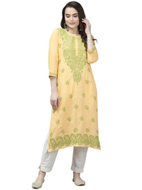 Ada Lucknowi Hand Embroidered Chikankari Straight Cotton Kurti Kurta for Women