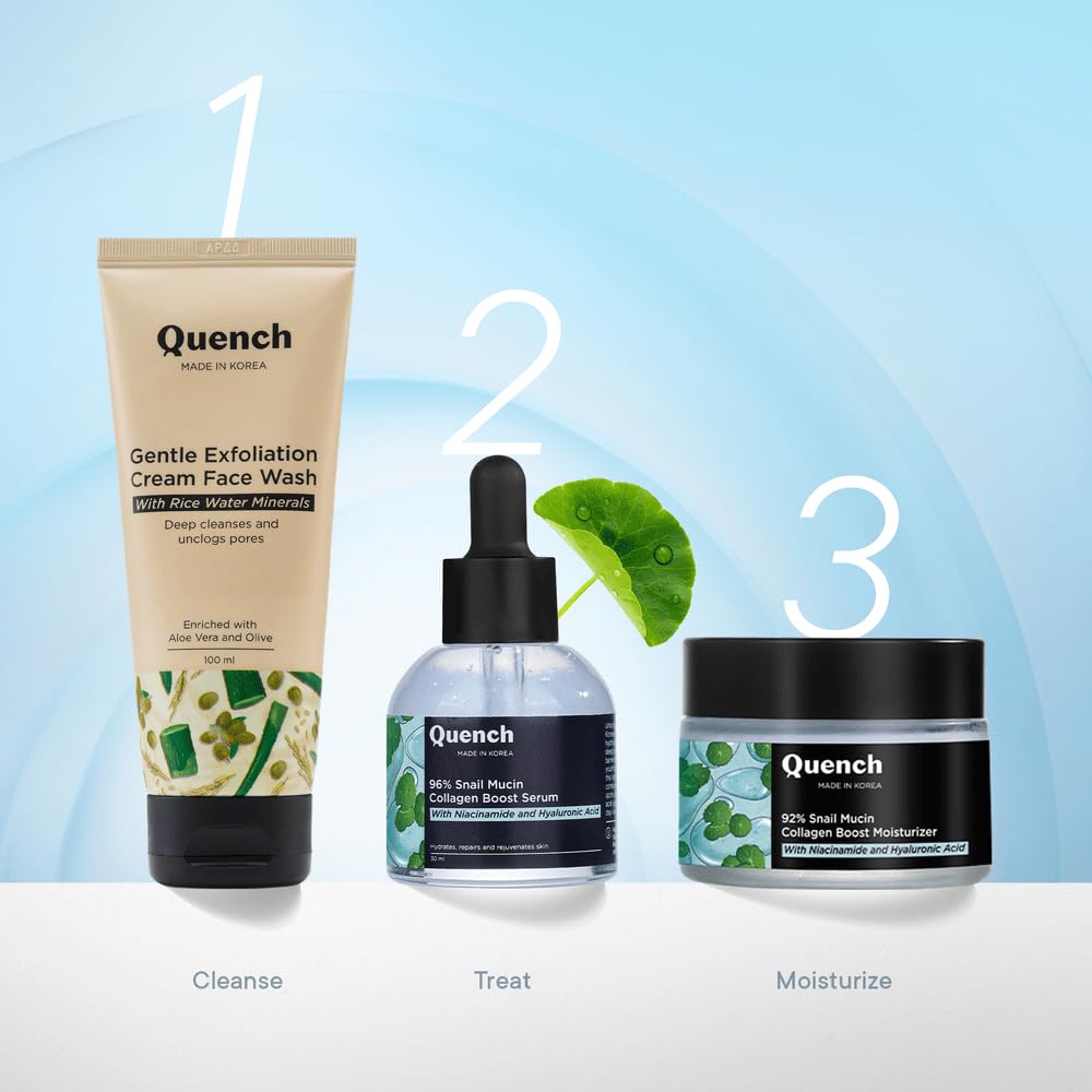 Quench 96% Snail Mucin Collagen Boost Serum With Niacinamide & Hyaluronic Acid |72 Hours Hydration|Formulated & Made In Korea | Dewy Soft & Plump Skin | Prevents Early Signs Of Ageing (30Ml)