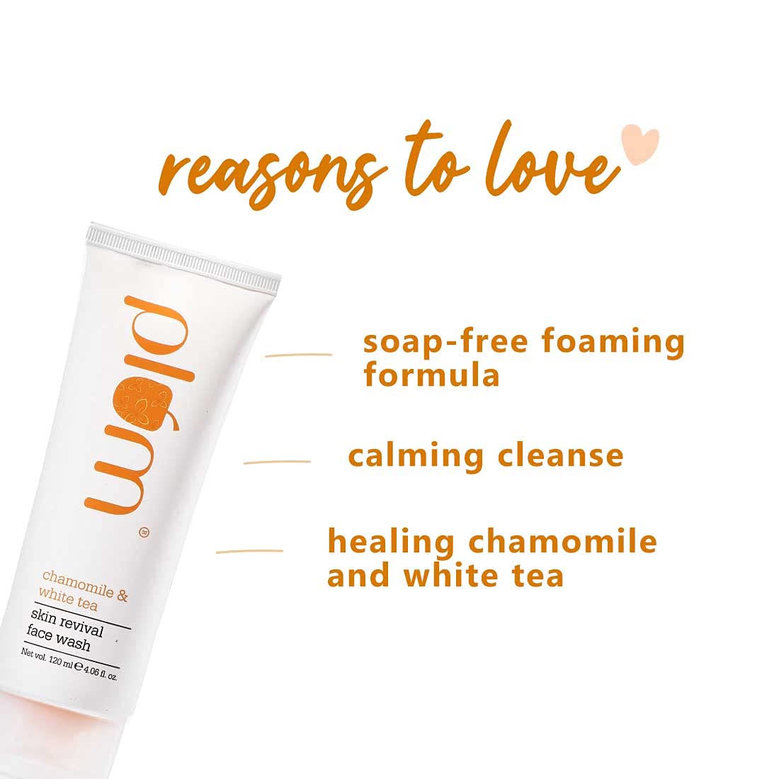 Plum Chamomile & White Tea Revival Face Wash | Mild Cleanser | For Normal, Combination Skin | 100% Vegan, Cruelty Free | 120ml