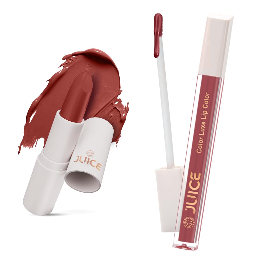 Juice Balmy Brown - M19 Kiss Sensation Lipstick & Pink Desire - M01 Color Luxe Liquid Lipstick with Goodness of Bio Retinol, & SPF 15 UV Protection