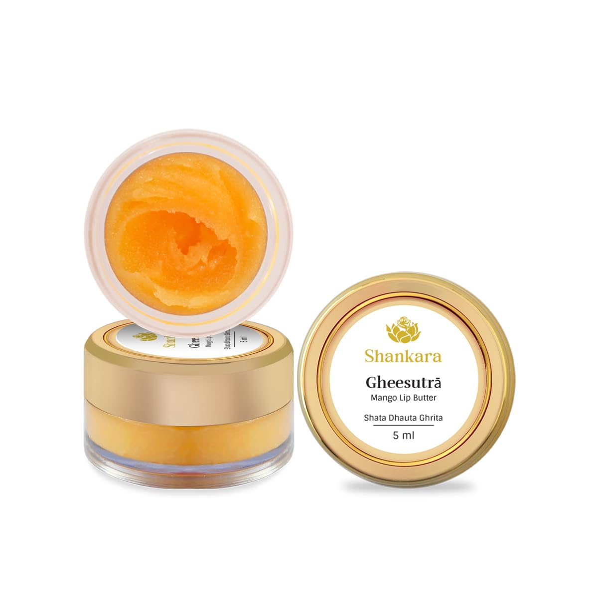 Shankara Gheesutrā Mango Lip Butter, Ayurvedic Lip Balm for Soothing Dry, Inflamed and Chapped Lips - Nourishment, Moisturizing and Hydration up to 12 Hours - 5 ml (Pack of 1)