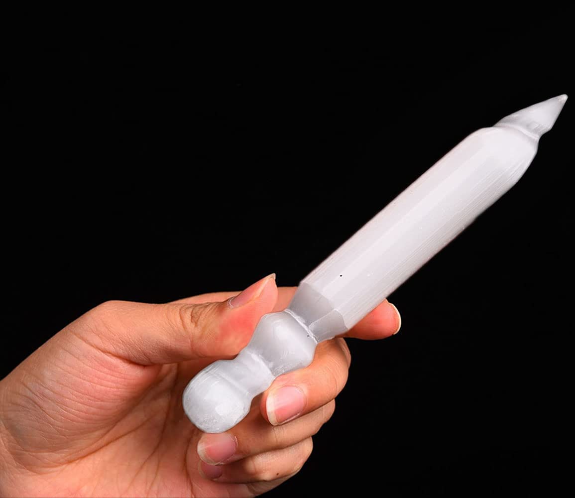 JIC Gem 4 Pcs Selenite Wand 6 Inch Natural Spiral Selenite Sticks Crystal Point for Reiki, Healing, Meditation, Chakra, Positive Energy B-spiral4 Wand 6"