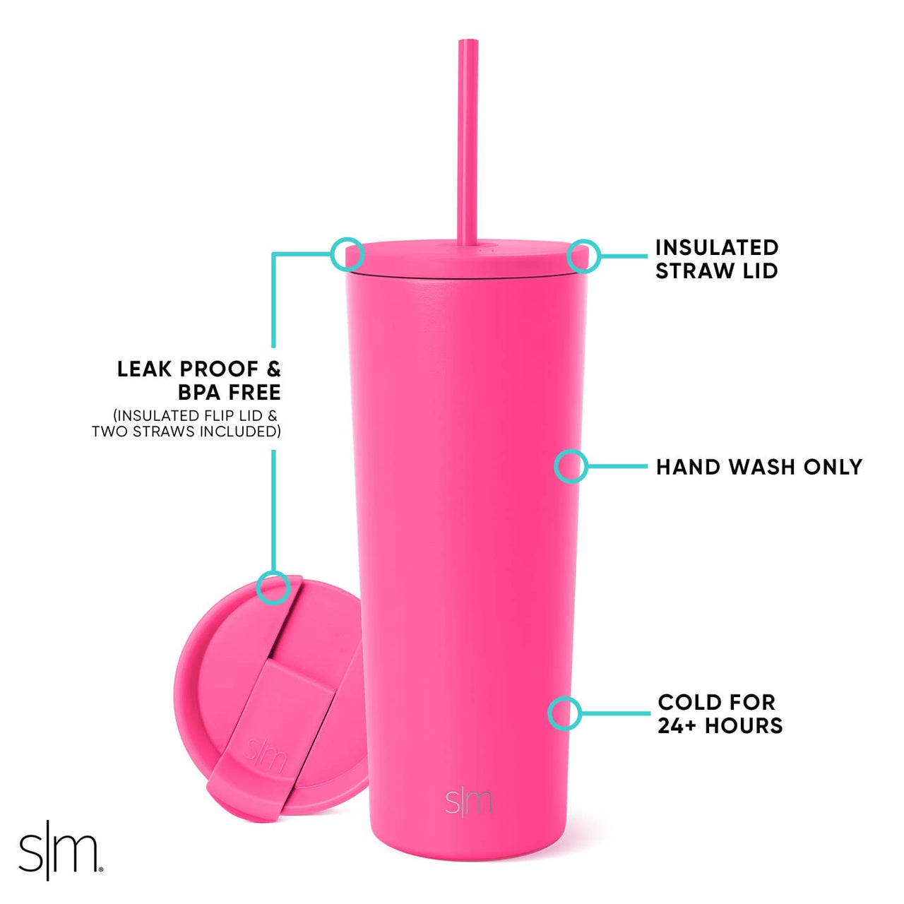 Simple Modern Insulated Tumbler with Lid and Straw | Iced Coffee Cup Reusable Stainless Steel Water Bottle Travel Mug | Gifts for Women Men Her Him | Classic Collection | 24oz | Raspberry Vibes -Raspberry Vibes