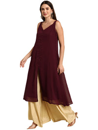 Janasya Women's  Wine Poly Chiffon Kurta