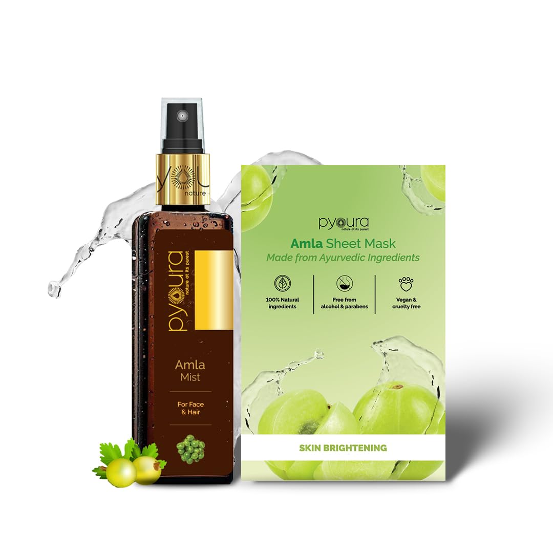 PYOURA Amla Skin Brightening Combo: Face Toner Mist Serum (100ml) + Amla Face Sheet Mask (Pack of 1)