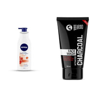 NIVEA Body Lotion, Extra Whitening Cell Repair (SPF 15), 400ml and Beardo Activated Charcoal Acne Oil and Pollution Control Face Wash, 100ml