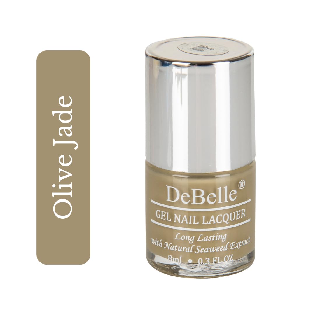 DeBelle Gel Nail Polish Olive Jade(Pastel Olive Green Nail Paint)|Non UV - Gel Finish |Chip Resistant | Seaweed Enriched Formula| Long Lasting|Cruelty and Toxic Free| 8ml