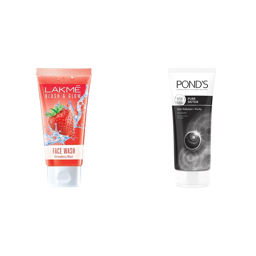 LAKMÉ Blush & Glow Gel Face Wash, Strawberry Blast, 100g and Pond's  Pure White Anti Pollution with Activated Charcoal Facewash, 100g
