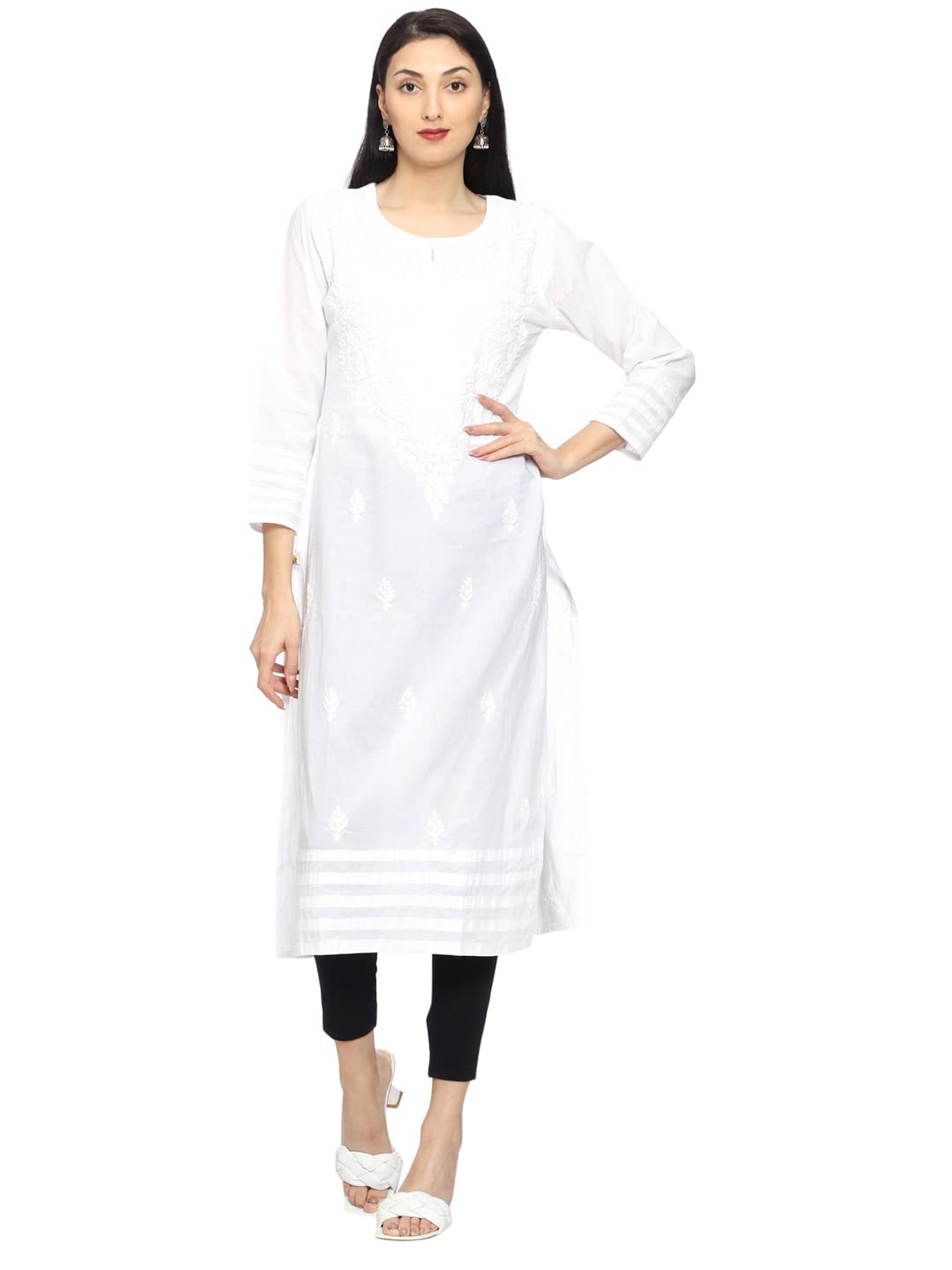 Ada Needlecraft Lucknowi Chikankari Pure Cotton Kurti Kurta for Women