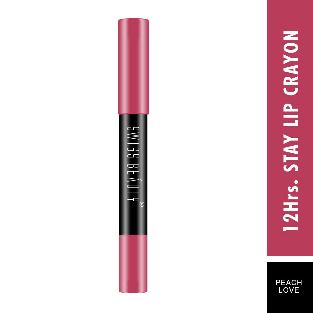 Swiss Beauty 12 Hrs. Stay Matte Lip Crayon, Peach Love, 3g - Long Lasting, Waterproof, Super Stay, Matte Finish Lip Crayon, Long Wear, Crayon Lipstick