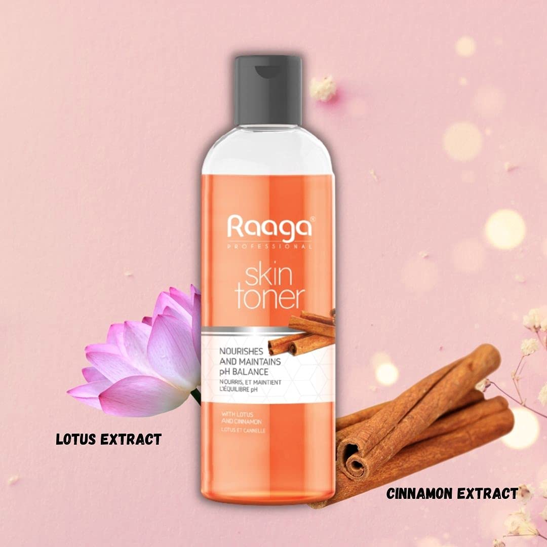 Raaga Professional Skin Toner, Nourishes, Hydrates and Maintains pH Balance, with goodness of Lotus & Cinnamon, All Skin Types, 100 ml