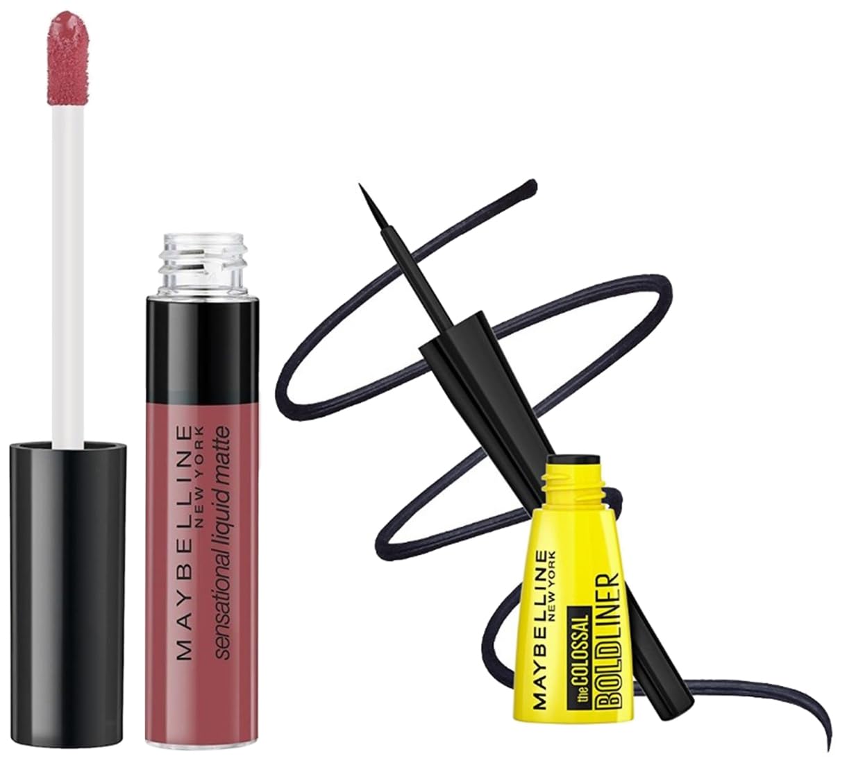 Maybelline New York Colossal Bold Eyeliner, Black, 3g & Maybelline New York Sensational Liquid Matte Lipstick 06, Best Babe, 7G.