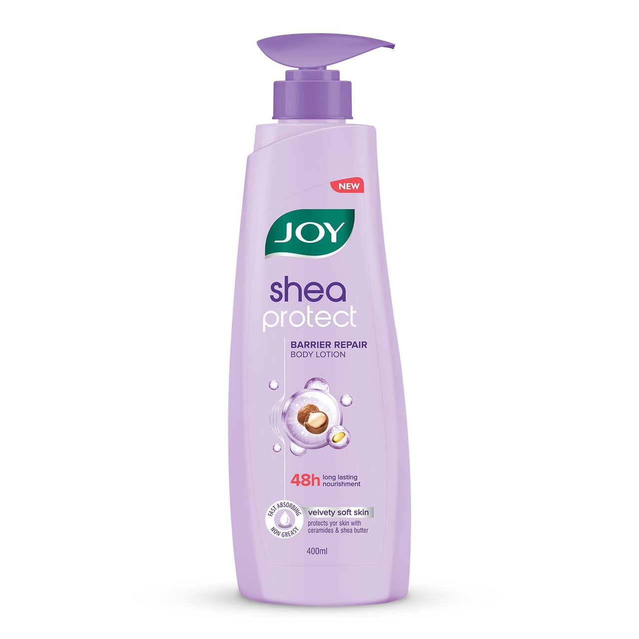 Joy Shea Protect Body Lotion 400ml | For Skin Barrier Repair | 48 Hour Nourishment WIth Ceramide & Shea Butter | Fast Absorbing & Non Greasy Lotion | Velvety Soft Skin | For Normal to Dry Skin