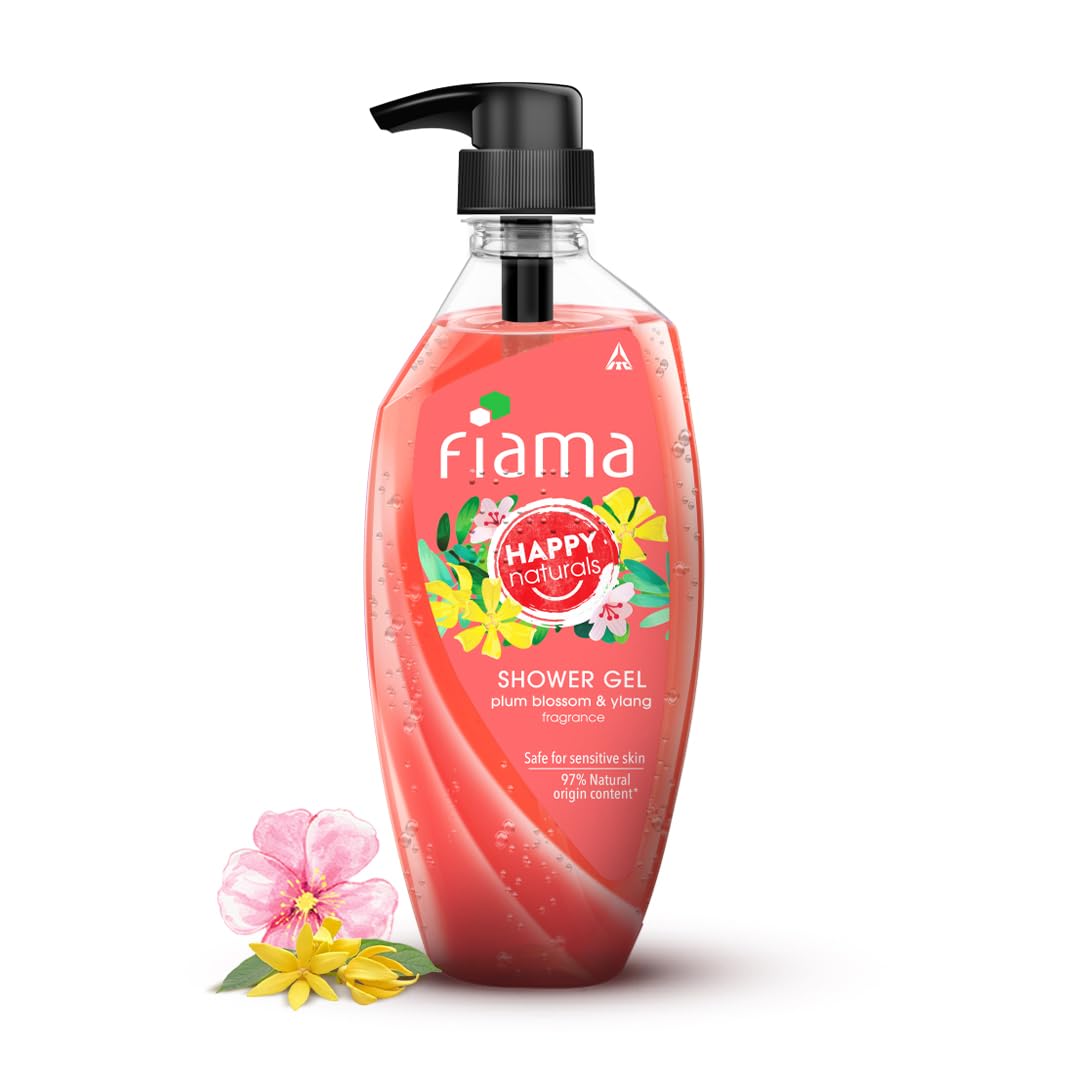 Fiama Happy Naturals Body Wash Shower Gel, Plum Blossom and Ylang, 500ml, Body Wash for Women & Men, 97% Natural Origin Content, Safe on Sensitive Skin Bodywash