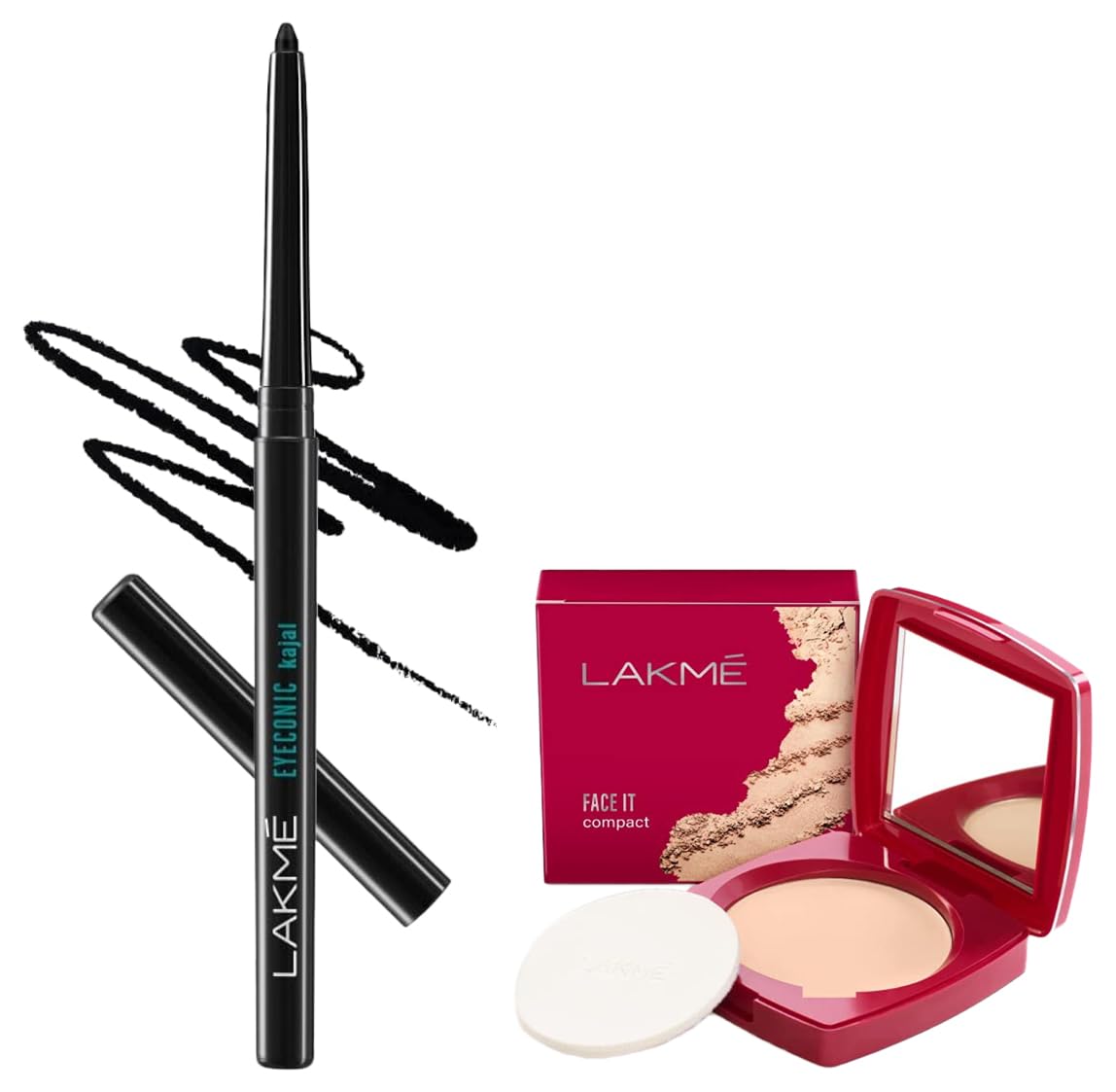 Lakmé Eyeconic Matte Kajal Pencil & Face It Compact, Black