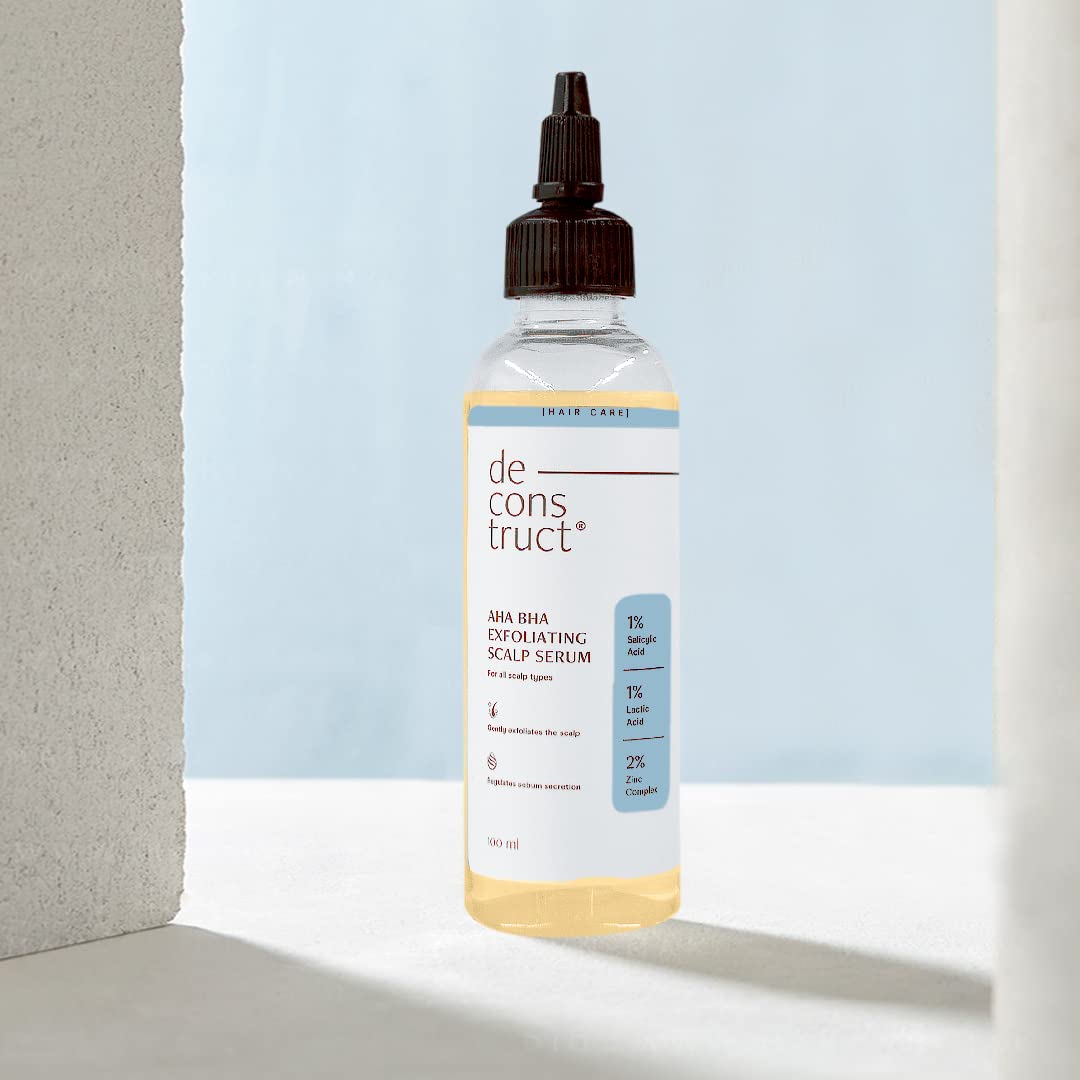 Deconstruct Aha Bha Exfoliating Scalp Hair Serum | Contains 1% Salicylic Acid + 1% Lactic Acid + 2% Zinc Complex | Water-Based Serum | For Greasy Scalp |Fights Scalp Acne | 100Ml