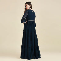 madhuram Women and Girls Fox Georgette Boat Neck with 3/4 Sleeve and Sequence Embroidery Lace Work Anarkali Gown