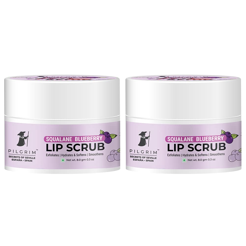 Pilgrim Squalane Lip Scrub (Pack of 2 Blueberry) for Women & Men for Smooth Lips |Lip Scrub for Dark Lips |Lip Scrub with Sugar & Shea Butter for gentle exfoliation, hydrated, smooth & soft lips.