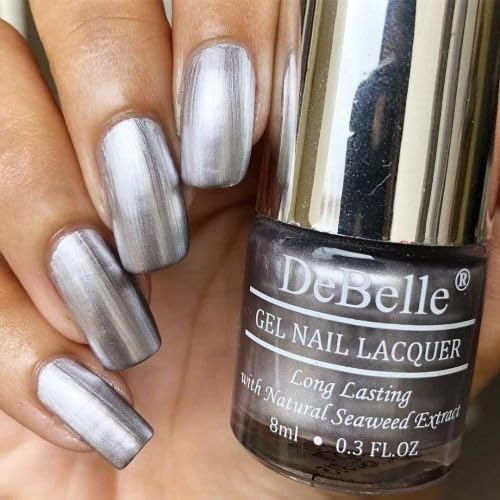 DeBelle Gel Nail Polish Chrome Silver (Metallic Silver Nail Paint)|Non UV - Gel Finish |Chip Resistant | Seaweed Enriched Formula| Long Lasting|Cruelty and Toxic Free| 8ml