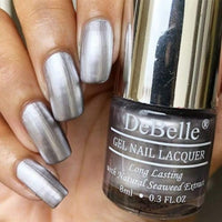 DeBelle Gel Nail Polish Chrome Silver (Metallic Silver Nail Paint)|Non UV - Gel Finish |Chip Resistant | Seaweed Enriched Formula| Long Lasting|Cruelty and Toxic Free| 8ml