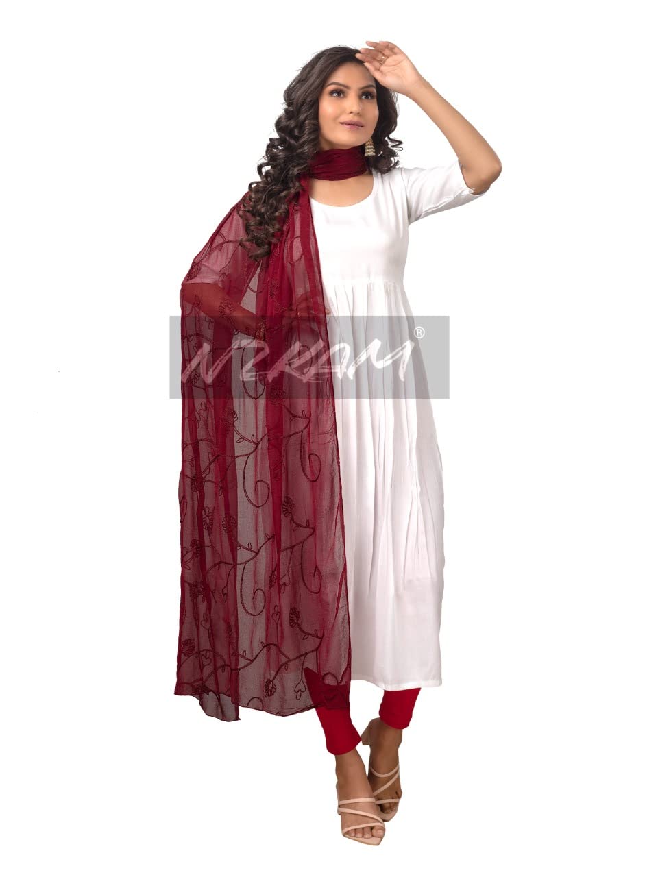 NZKAM Women's  Embroidery Chiffon Aari Work Dupatta | Ethinic Dupattas for Girls