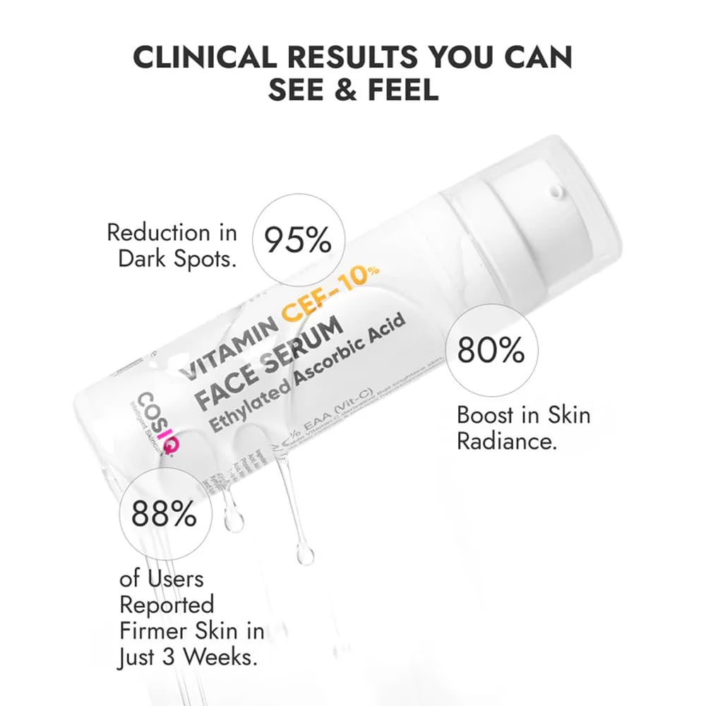 Cos-IQ 10% Vitamin C Serum, 30ml | With Vitamin E & Ferulic Acid | Glowing & Brightening Skin | Anti-Aging Serum for Wrinkles, Fine Lines & Dark Spots | All Skin Types | 30-Days Pack