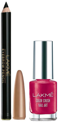 Lakmé Eyebrow Pencil, Black, 1.2g & Lakmé Color Crush Nailart, M5 Burgundy, 6 ml